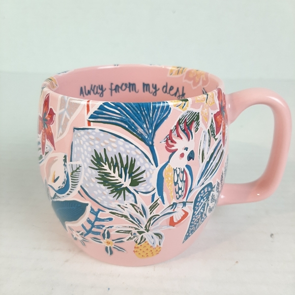 🔥Opalhouse Stoneware Mug Away from my Desk Pink Tropical 16 oz 3 3/4 inches - Picture 1 of 3